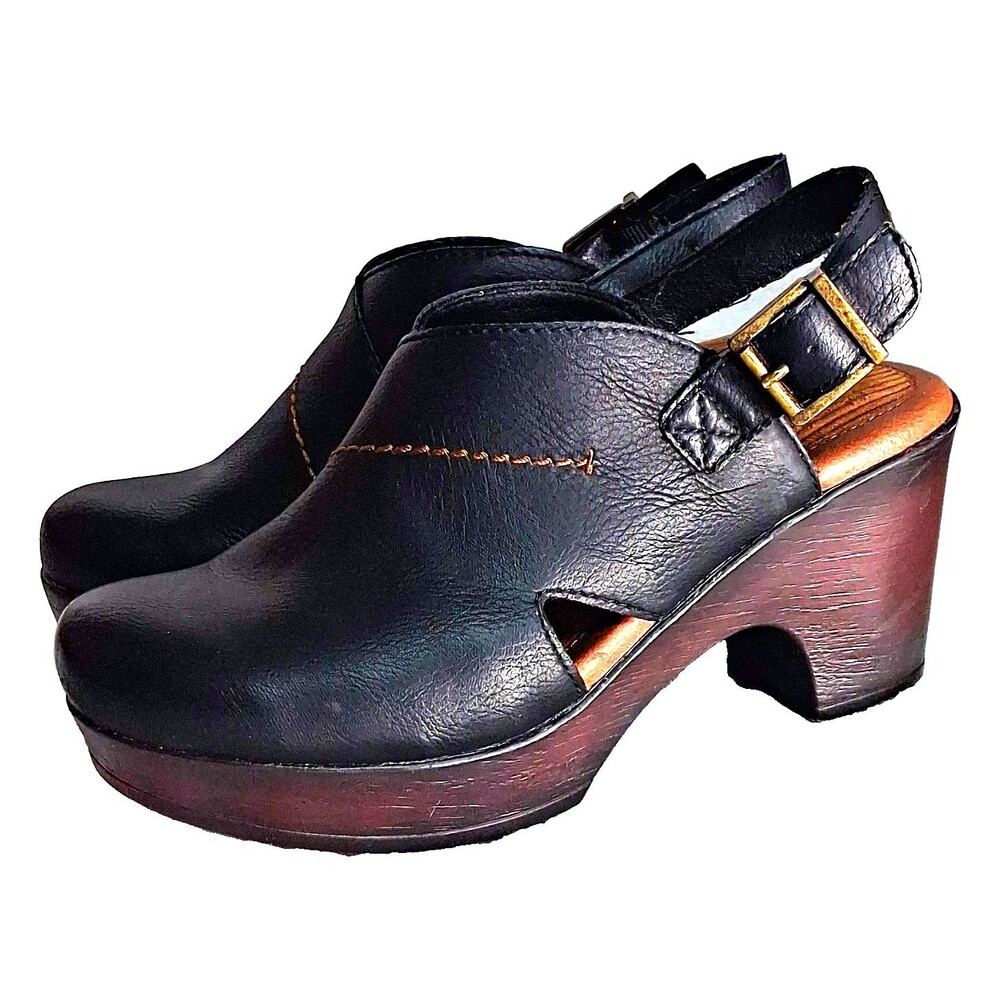 Born Women 7 Black Leather Buckle Slingback Clog Bootie Comfort Career Casual